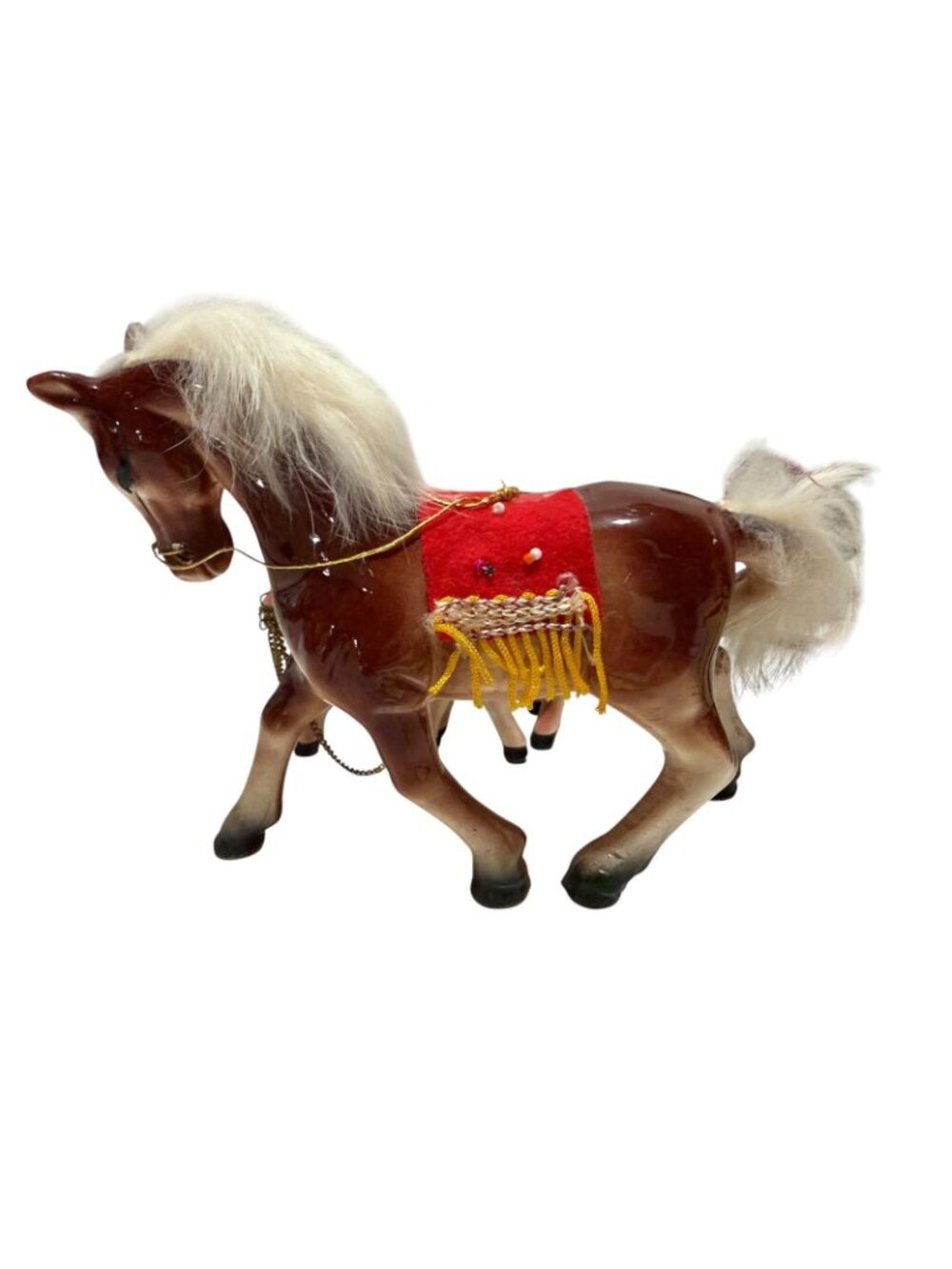 Vintage Ceramic Horse with 5 Ponies on Chain Figurine Red Saddle Japan Artmark - Picture 4 of 15